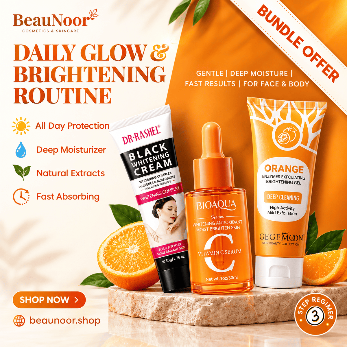 3-Step Skin Brightening & Whitening Combo Kit | BeauNoor - BeauNoor
