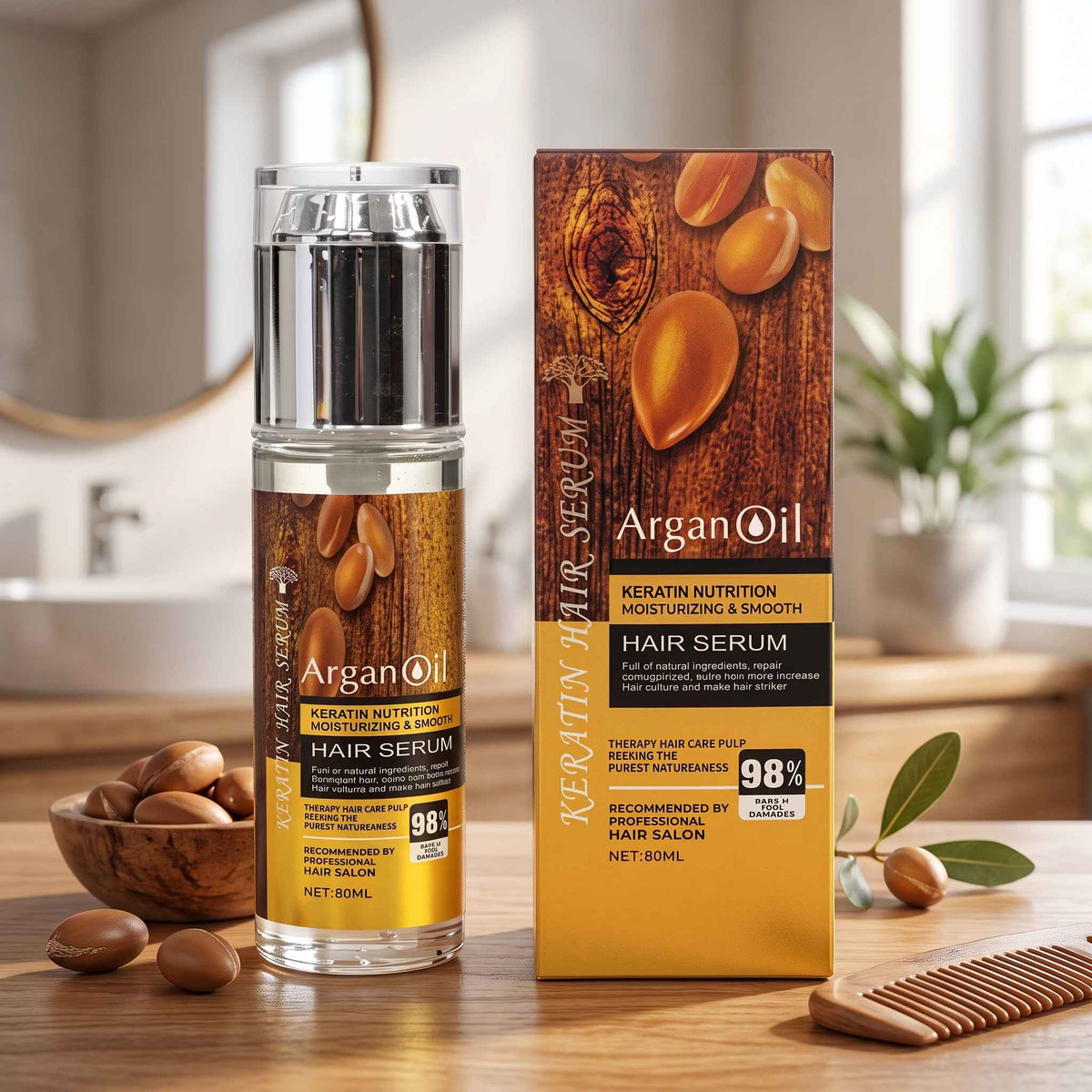 Argan Oil & Keratin Hair Serum (80ml) - Sulfate Free | BeauNoor - BeauNoor