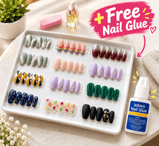 Nude & Minimalist Assortment, Bold & Metallic Press on Nails + Free Nail Glue - BeauNoor